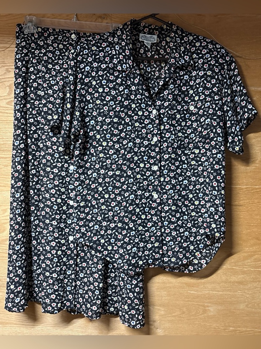 Vintage villager Black Floral Button-Front Skirt Set